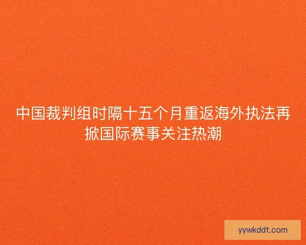 中国裁判组时隔十五个月重返海外执法再掀国际赛事关注热潮